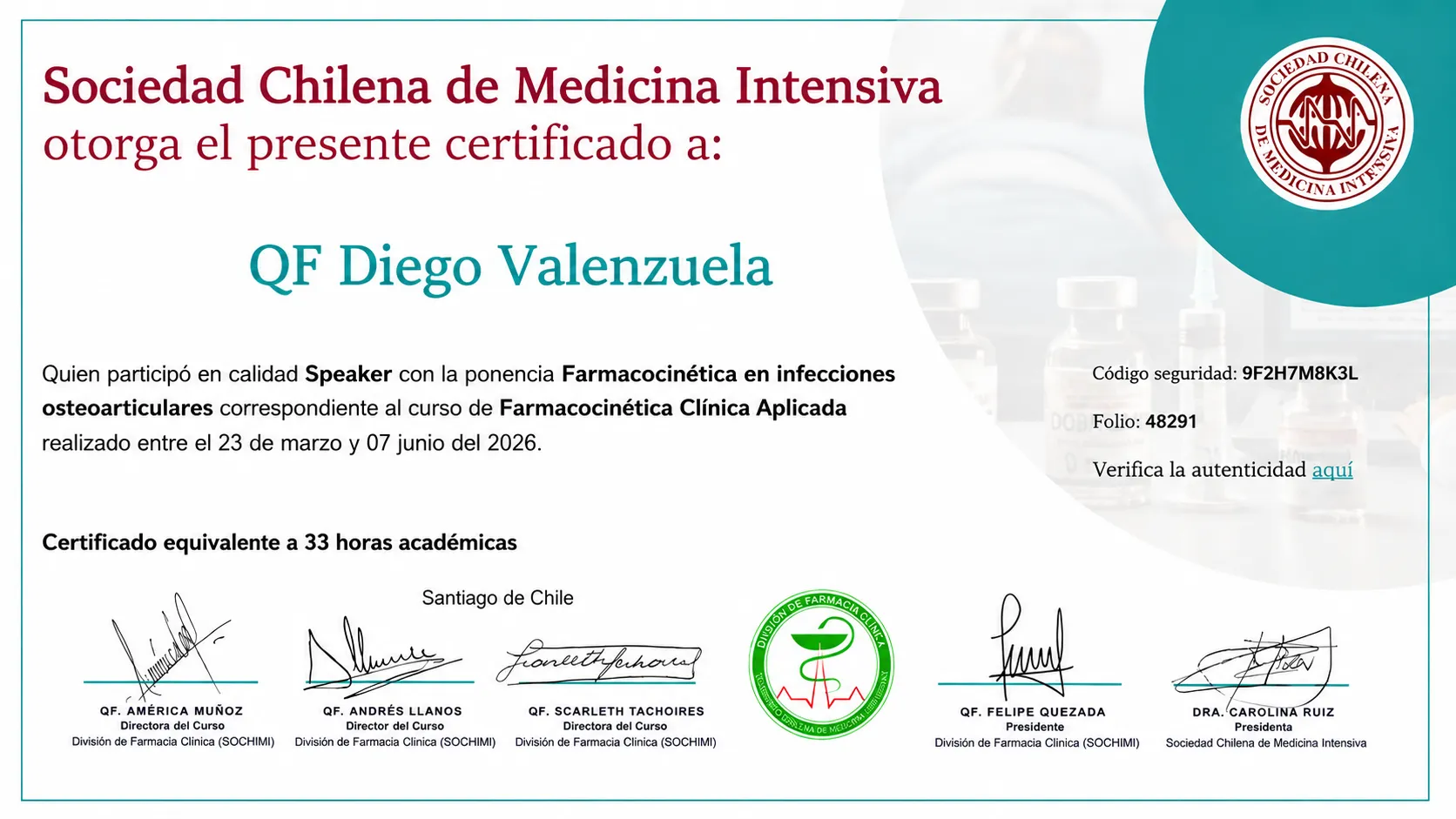 Certificado oficial SOCHIMI